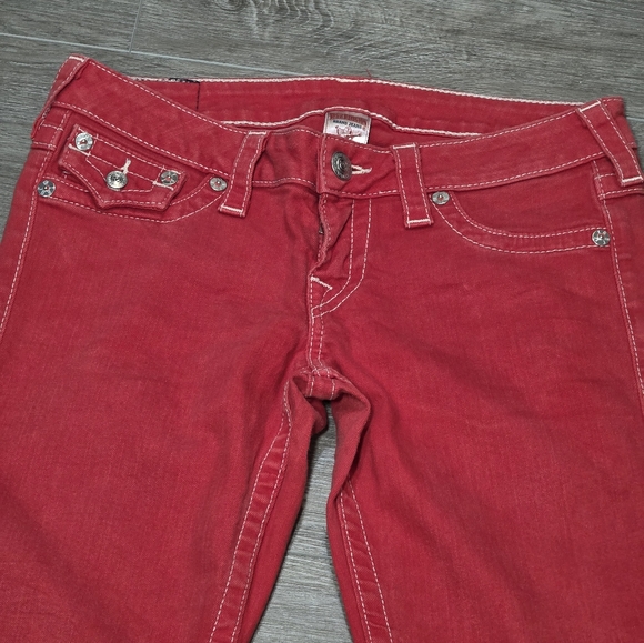 True Religion Red Skinny Jeans Womans Sz 29 Stretch Low Rise - Picture 3 of 14
